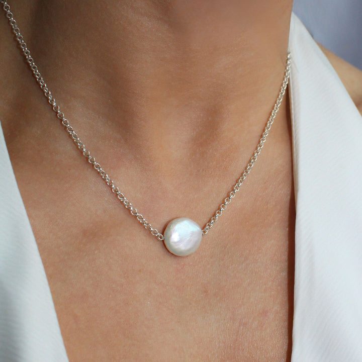 Sterling Silver Coin Pearl Necklace