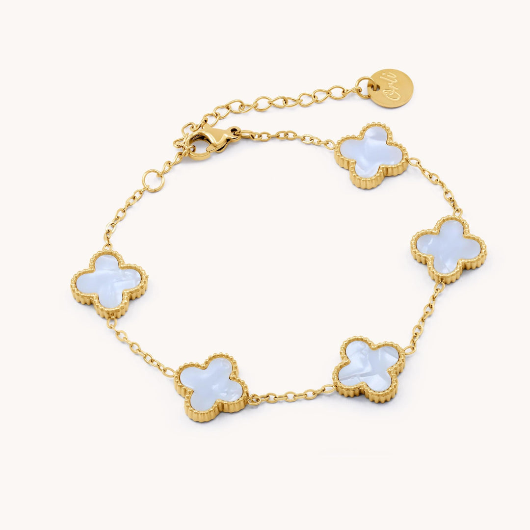 White Multi Clover Bracelet, Gold