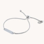 Silver adjustable box chain bracelet with bar plate in stainless steel – waterproof & tarnish-free.