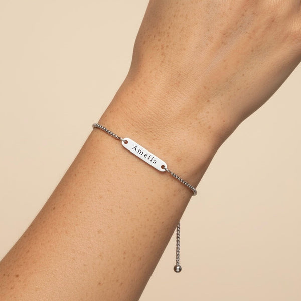 Engravable Bar Slider Bracelet in Silver