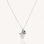 Silver angel necklace with birthstone charm in stainless steel – waterproof & tarnish-free.