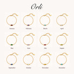 Ava Fine Birthstone Bracelet in Gold — January to December birth month chart