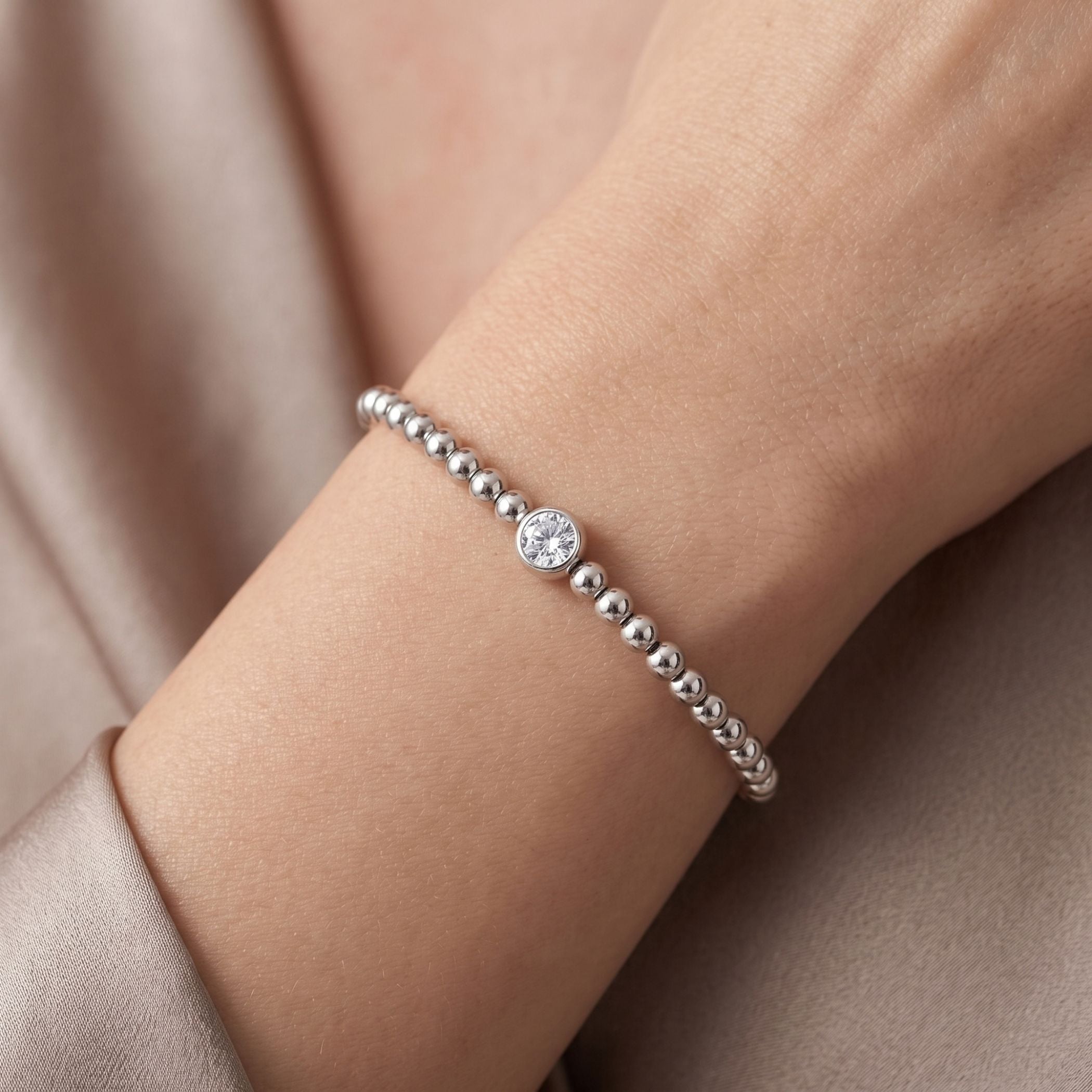 Beaded Crystal Bracelet in Silver