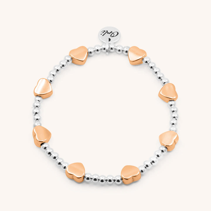 Glider Hearts Beads Bracelet, Silver & Rose Gold