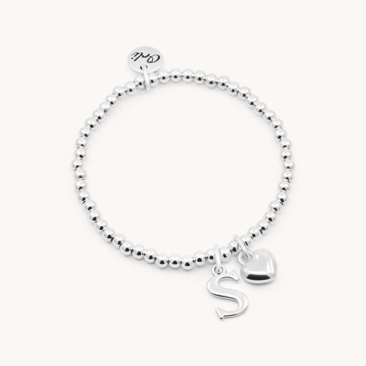 Initial & Puffed Heart Beads Bracelet