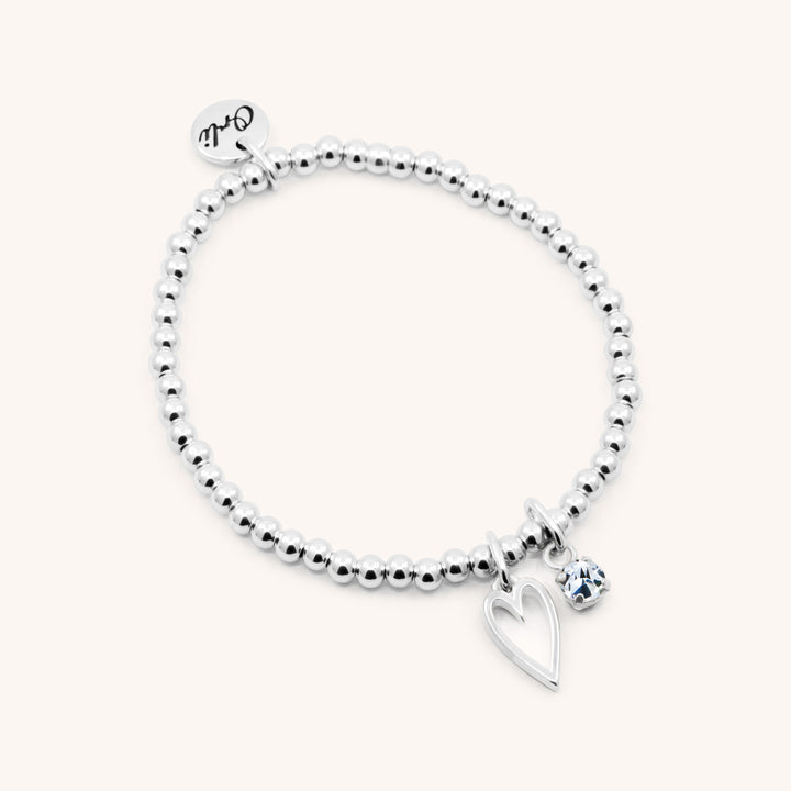 Mini Open Heart & Birthstone Beads Bracelet, Silver