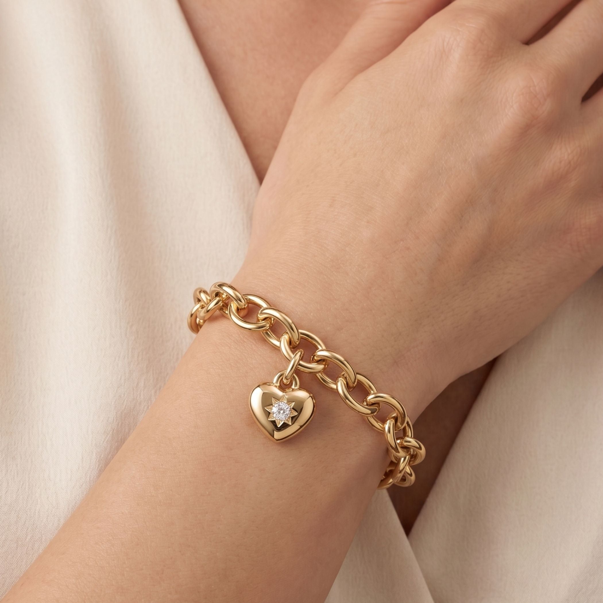 Birthstone Heart Chunky Bracelet in Gold on model