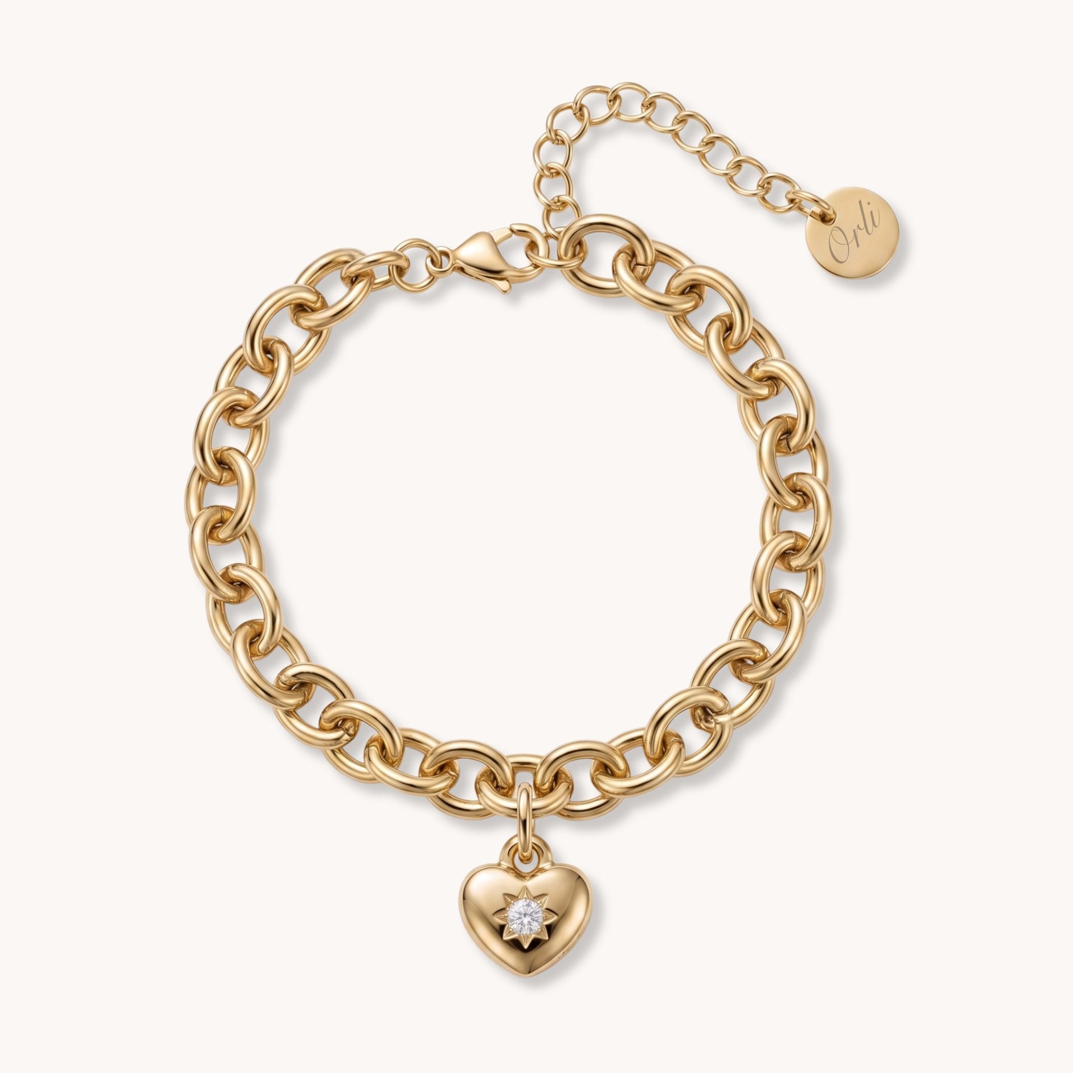 Birthstone Heart Chunky Bracelet in Gold
