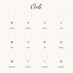 Birthstone Pavé Disc Necklace in Silver — January to December birth month chart