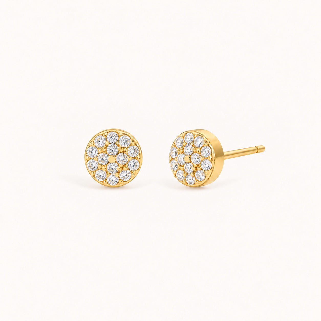 Birthstone Pavé Disc Stud Earrings in Gold – April