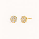 Birthstone Pavé Disc Stud Earrings in Gold – April