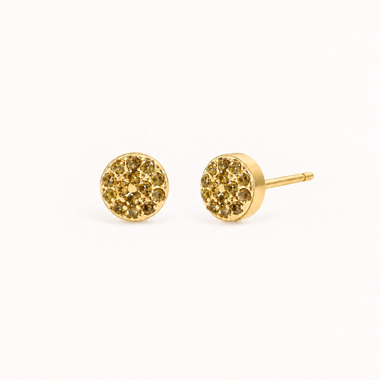 Birthstone Pavé Disc Stud Earrings in Gold – August