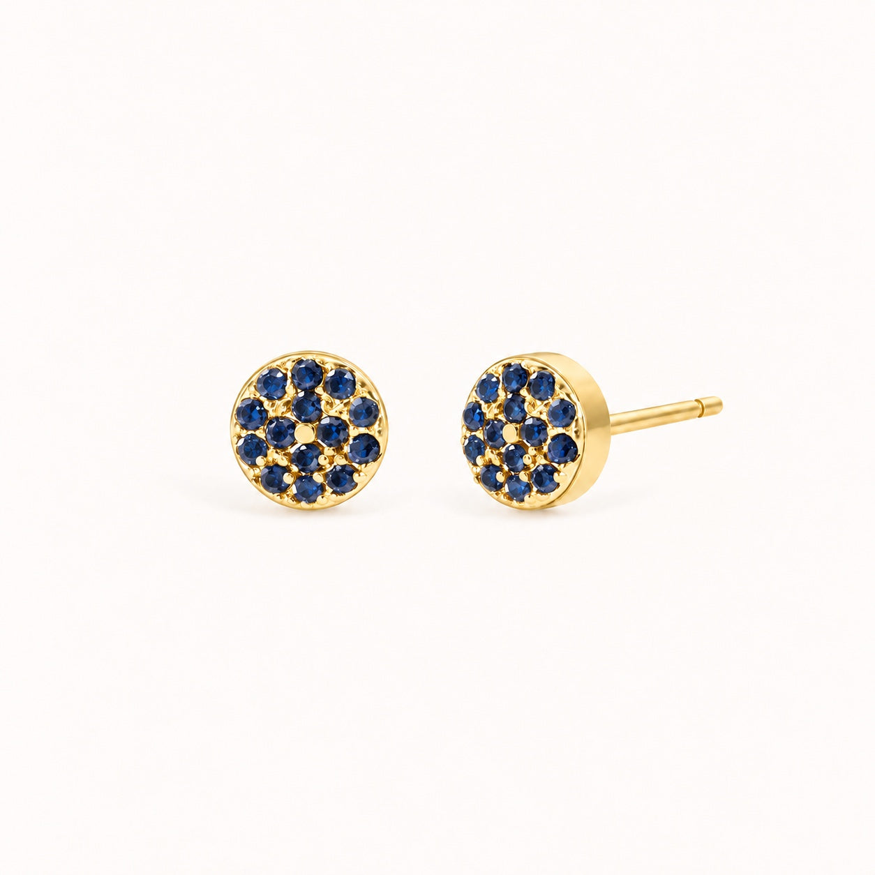 Birthstone Pavé Disc Stud Earrings in Gold – December