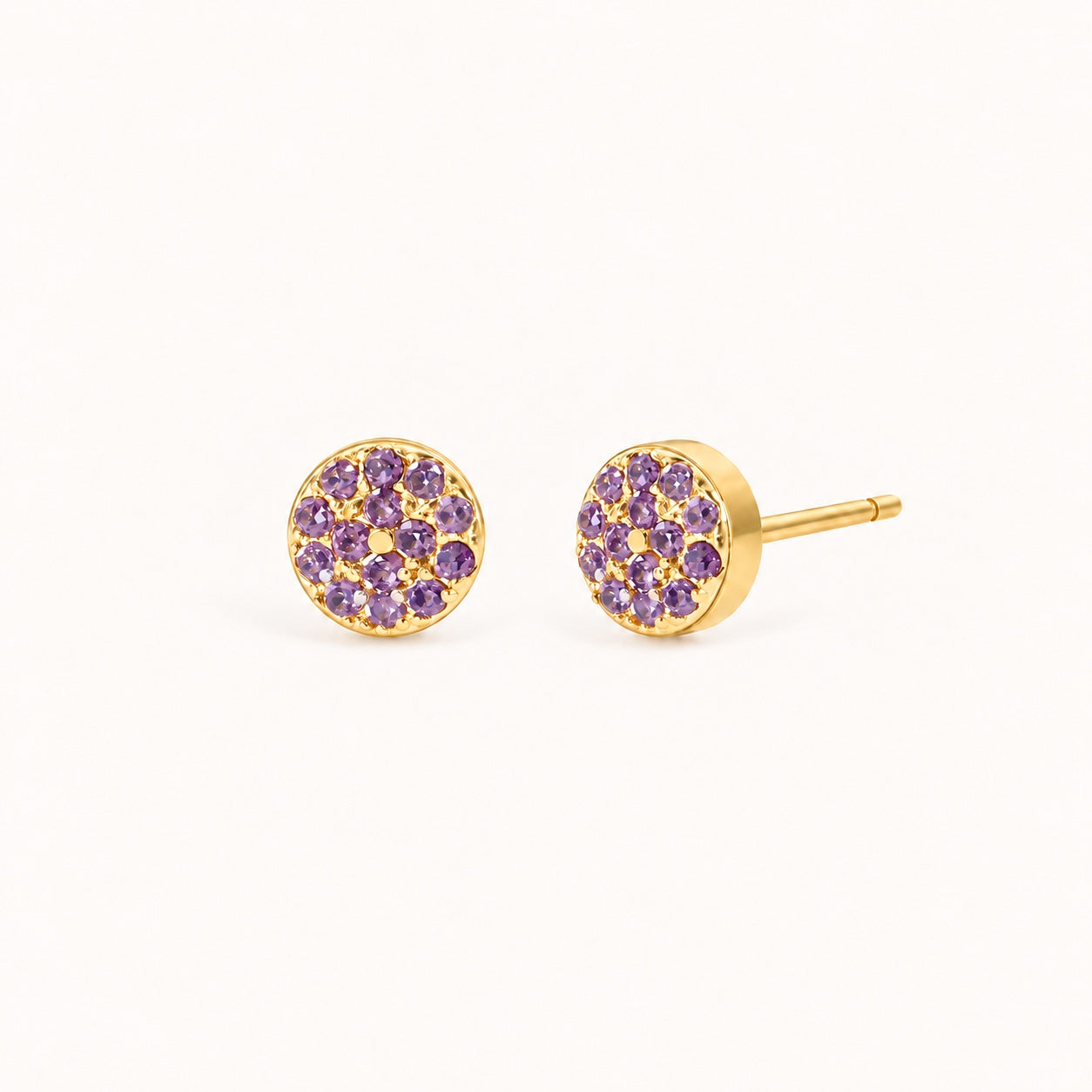 Birthstone Pavé Disc Stud Earrings in Gold – February