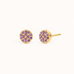 Birthstone Pavé Disc Stud Earrings in Gold – February