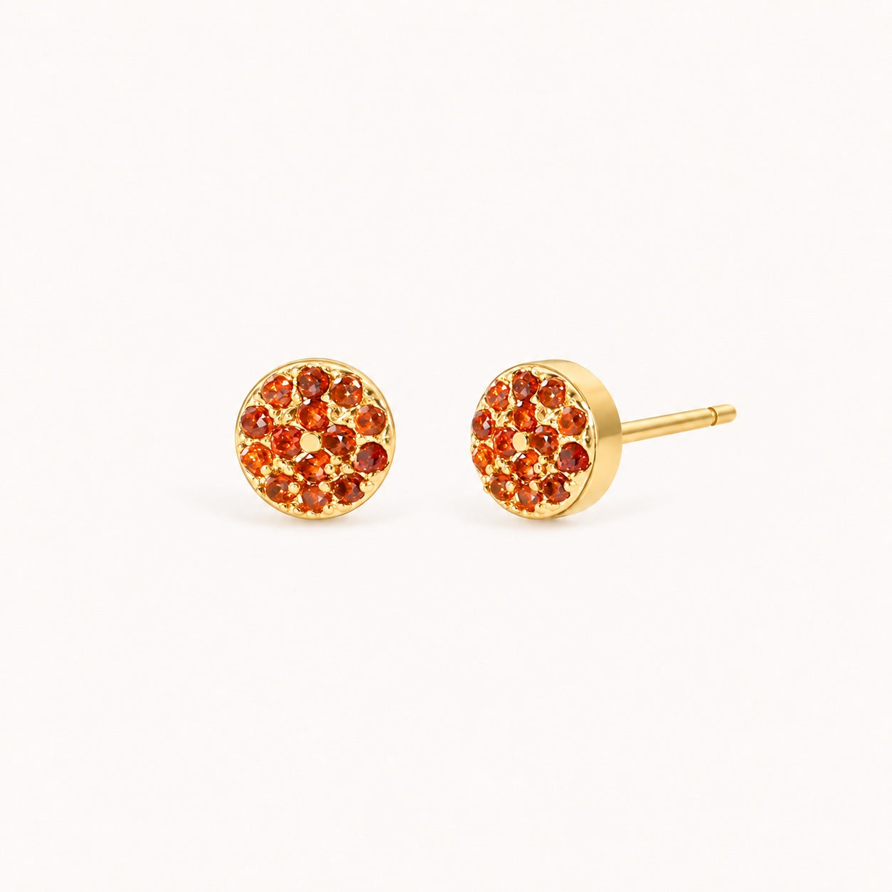 Birthstone Pavé Disc Stud Earrings in Gold – January