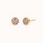 Birthstone Pavé Disc Stud Earrings in Gold – June