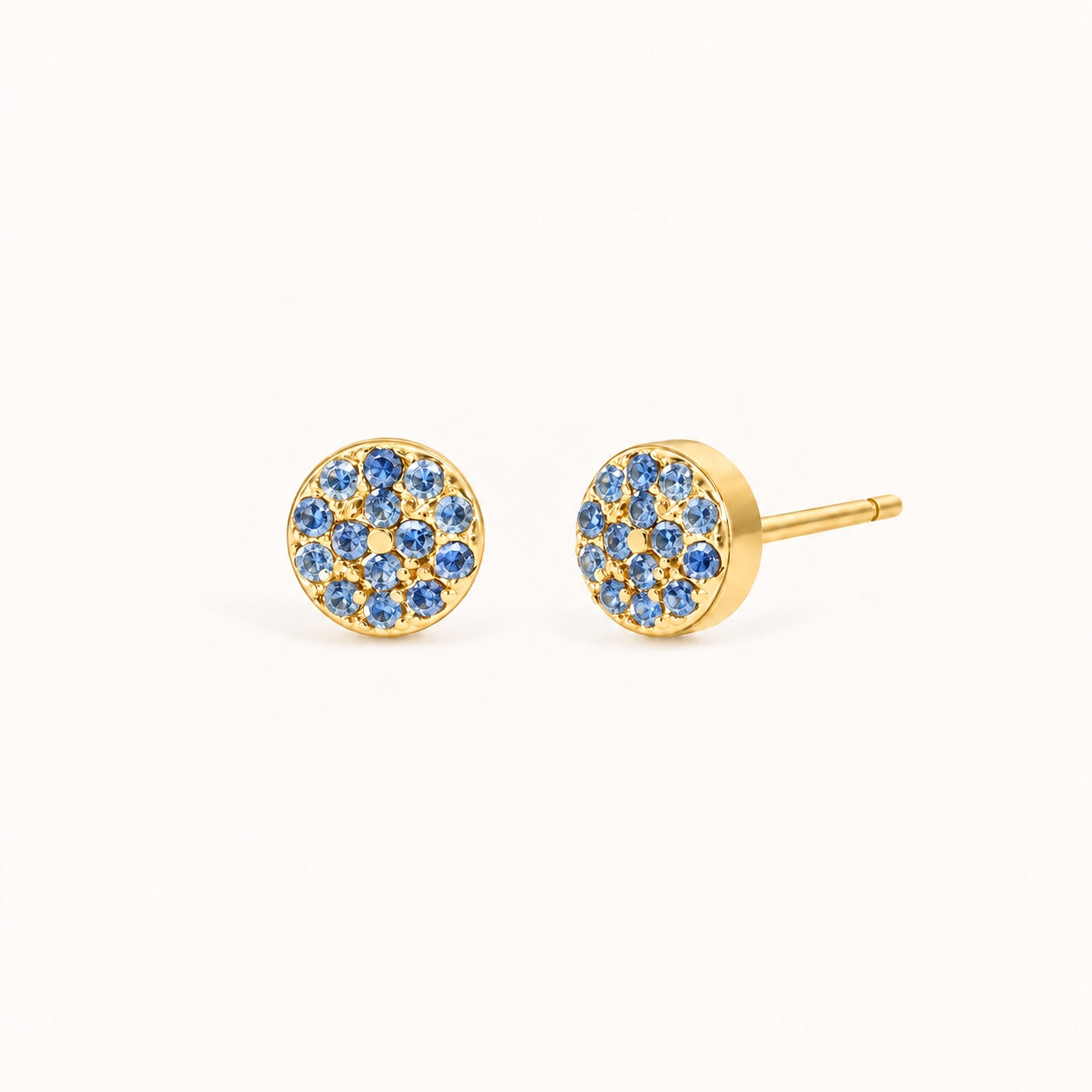 Birthstone Pavé Disc Stud Earrings in Gold – March