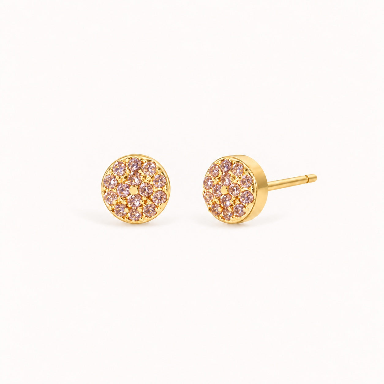 Birthstone Pavé Disc Stud Earrings in Gold – October