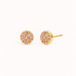 Birthstone Pavé Disc Stud Earrings in Gold – October