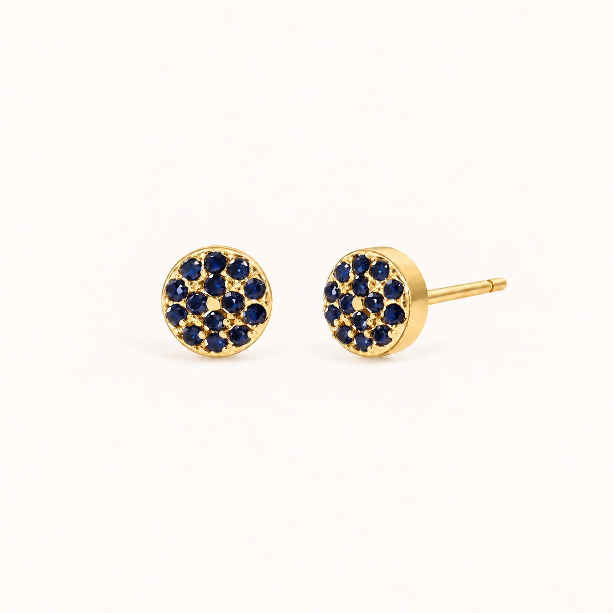 Birthstone Pavé Disc Stud Earrings in Gold – September