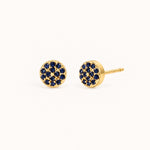 Birthstone Pavé Disc Stud Earrings in Gold – September