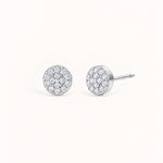 Birthstone Pavé Disc Stud Earrings in Silver – April
