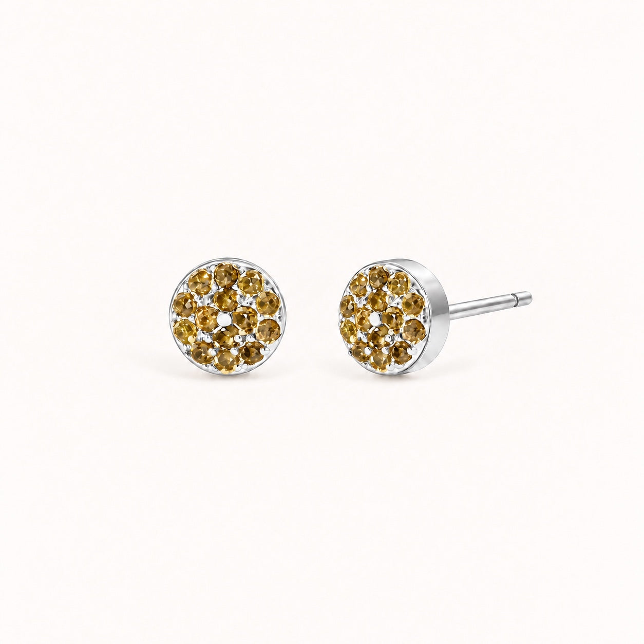 Birthstone Pavé Disc Stud Earrings in Silver – August