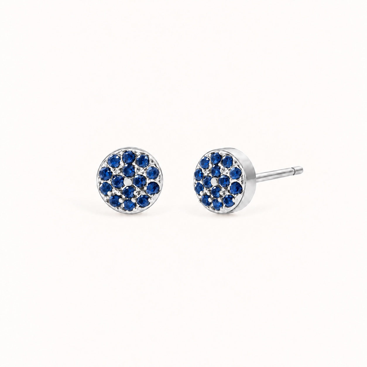Birthstone Pavé Disc Stud Earrings in Silver – December