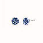 Birthstone Pavé Disc Stud Earrings in Silver – December