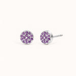Birthstone Pavé Disc Stud Earrings in Silver – February