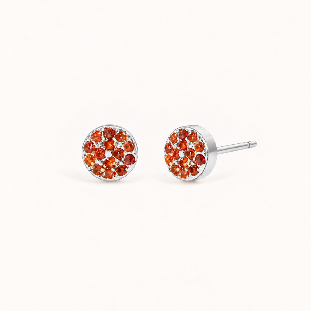 Birthstone Pavé Disc Stud Earrings in Silver – January