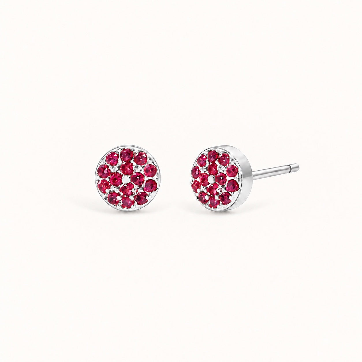 Birthstone Pavé Disc Stud Earrings in Silver – July