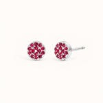 Birthstone Pavé Disc Stud Earrings in Silver – July