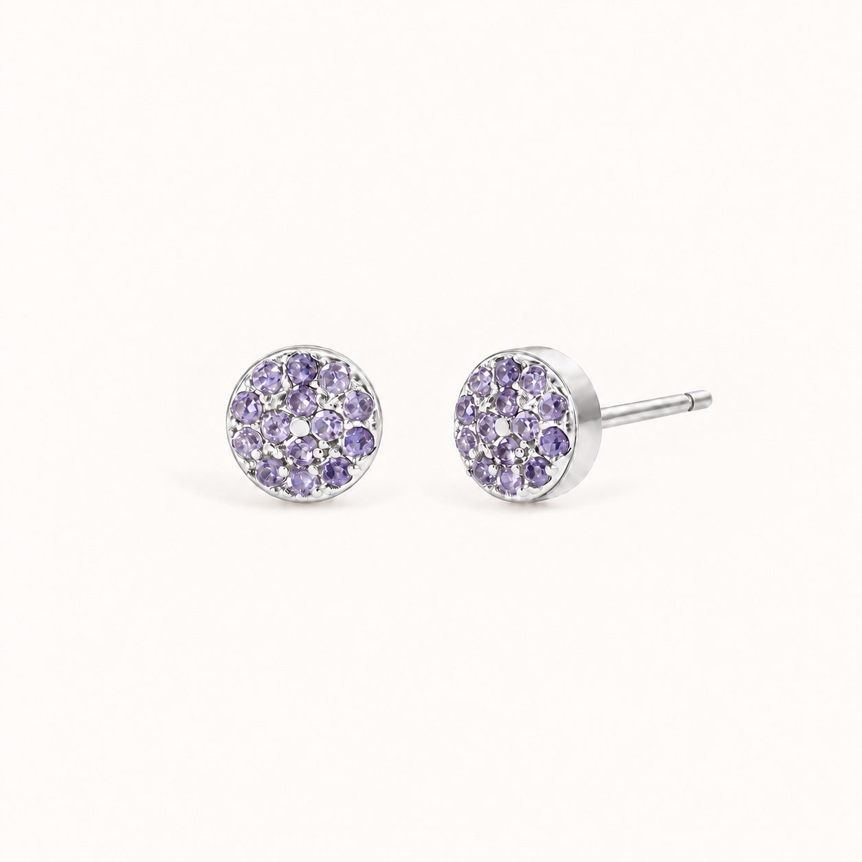 Birthstone Pavé Disc Stud Earrings in Silver – June