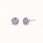 Birthstone Pavé Disc Stud Earrings in Silver – June