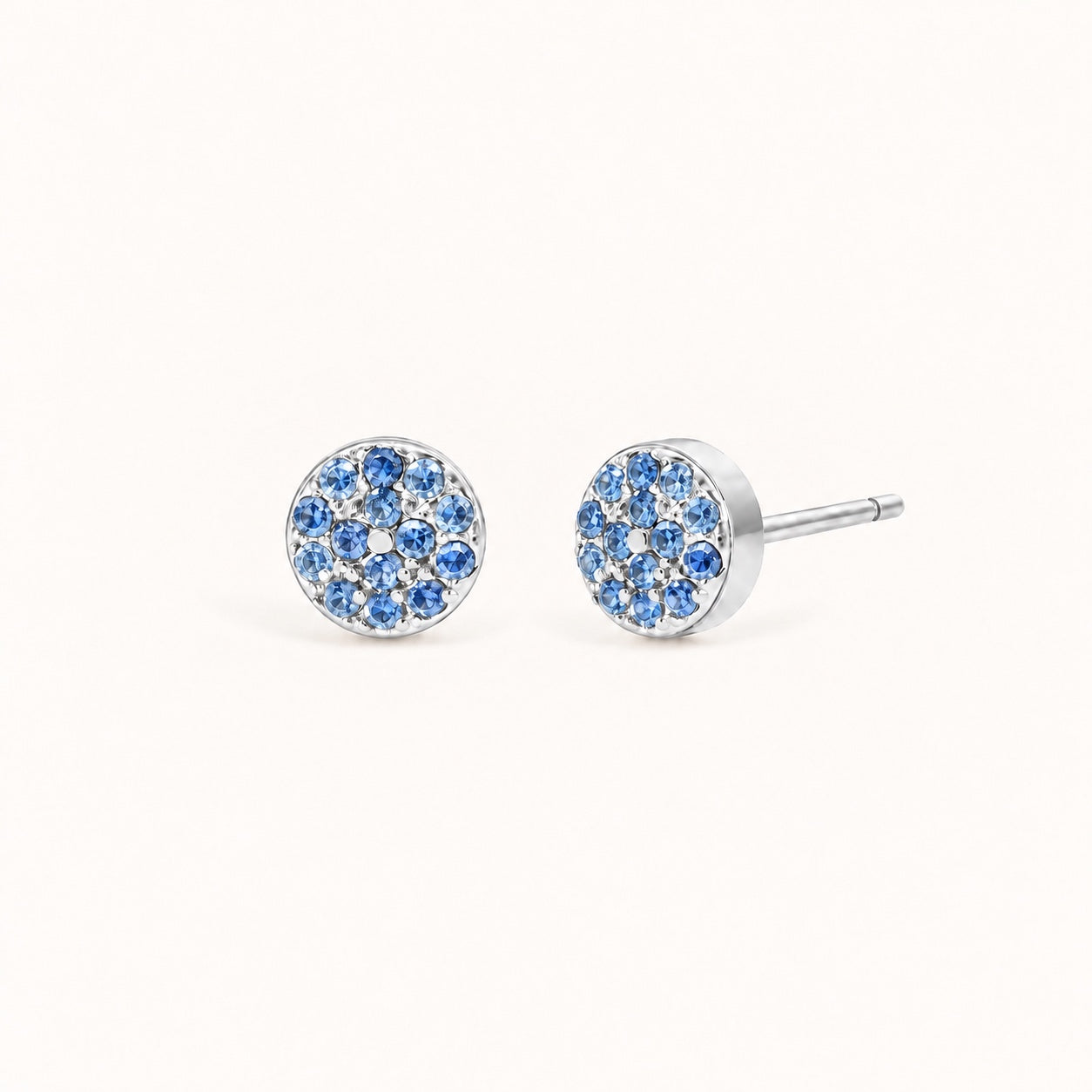 Birthstone Pavé Disc Stud Earrings in Silver – March