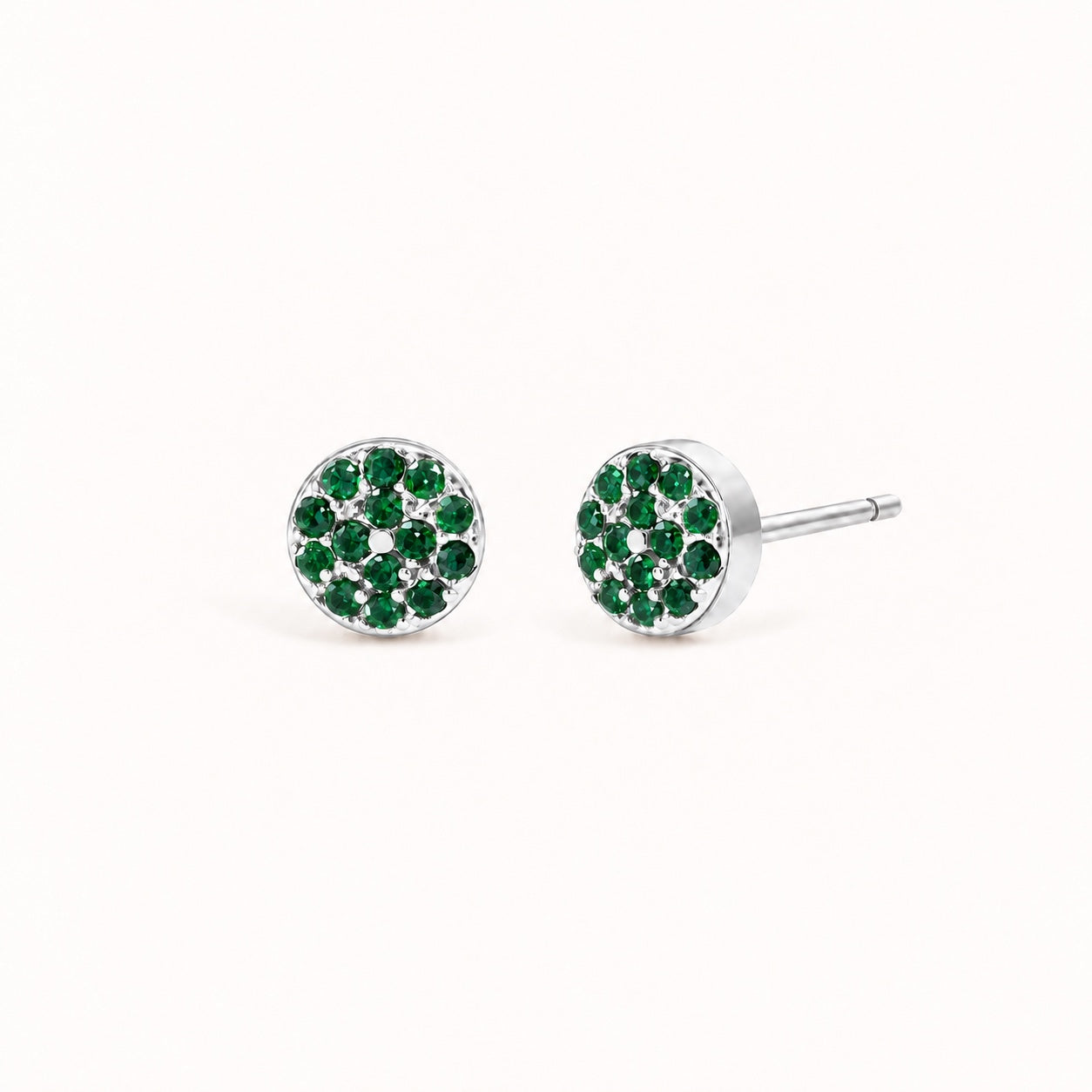 Birthstone Pavé Disc Stud Earrings in Silver – May