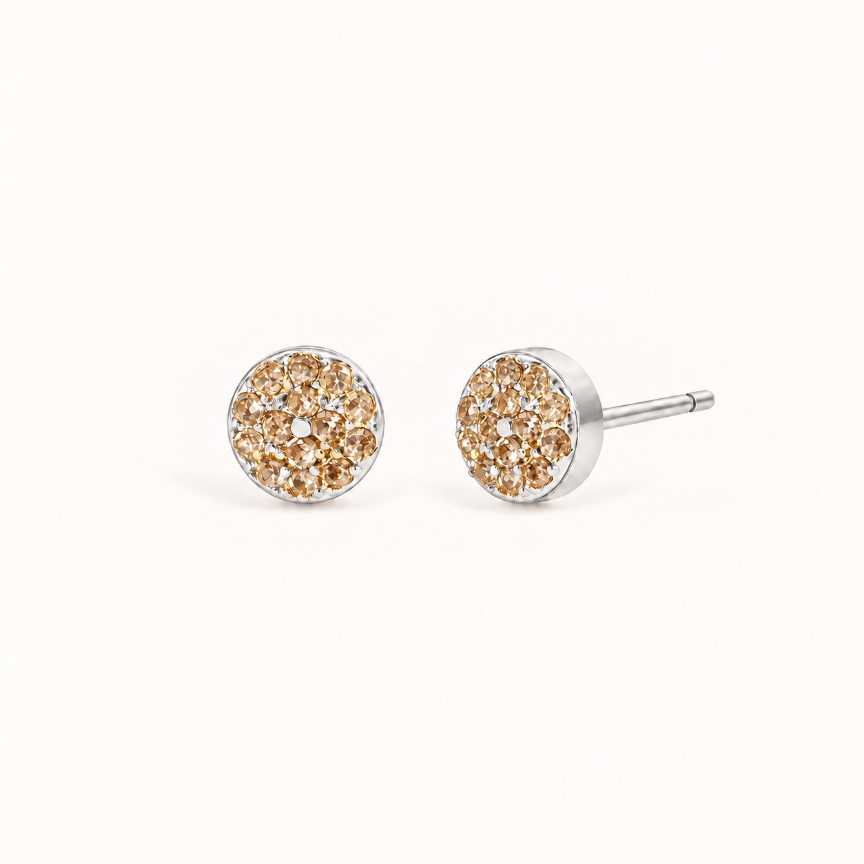 Birthstone Pavé Disc Stud Earrings in Silver – November