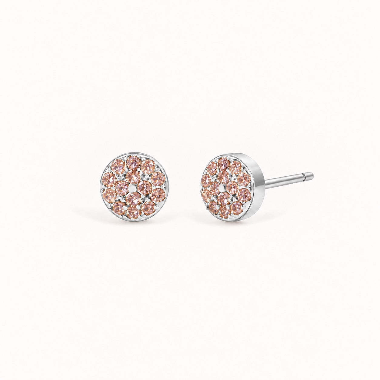Birthstone Pavé Disc Stud Earrings in Silver – October