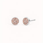 Birthstone Pavé Disc Stud Earrings in Silver – October