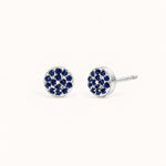 Birthstone Pavé Disc Stud Earrings in Silver – September