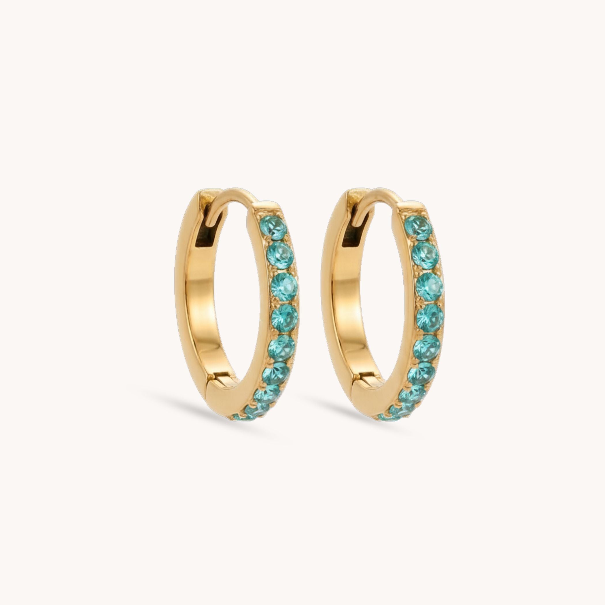 Birthstone Pavé Huggie Hoops in Gold