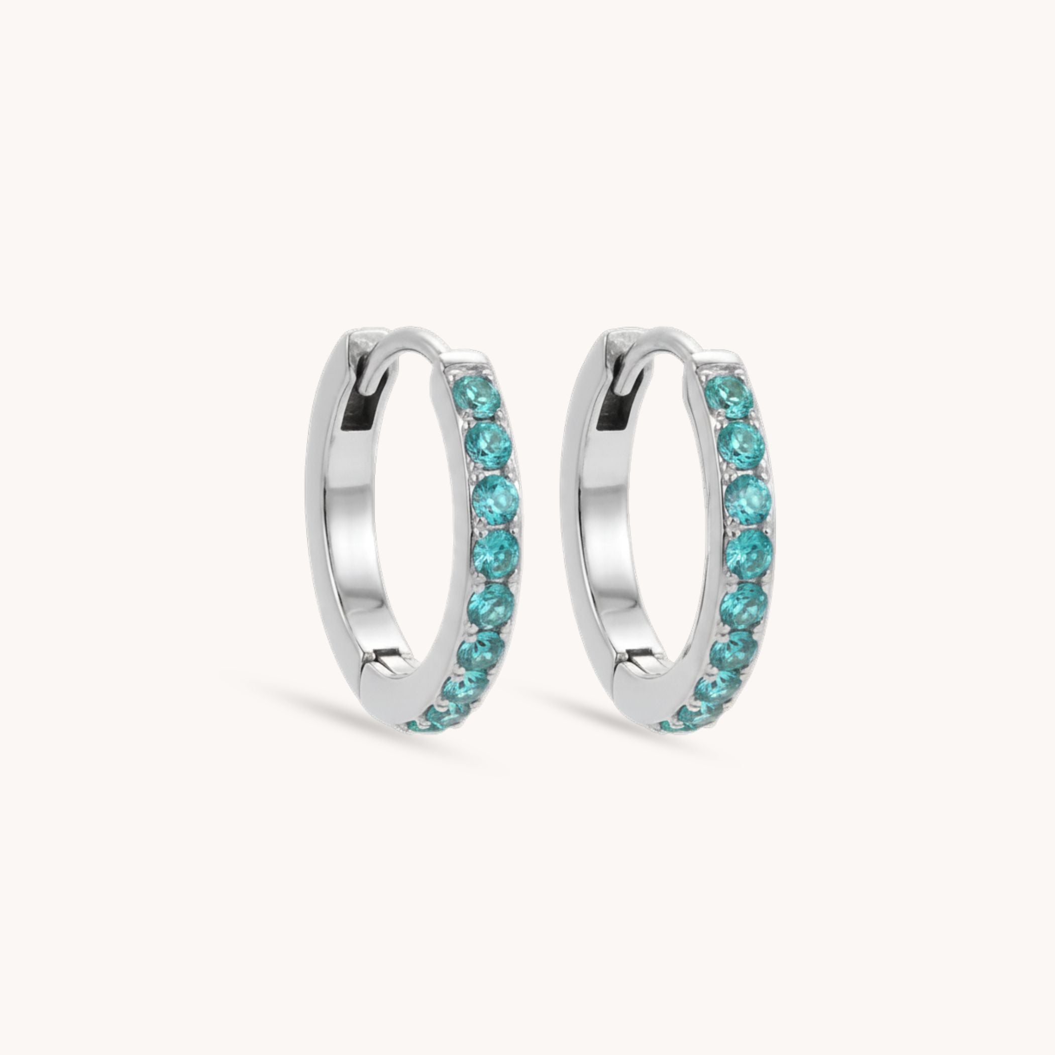 Birthstone Pavé Huggie Hoops in Silver
