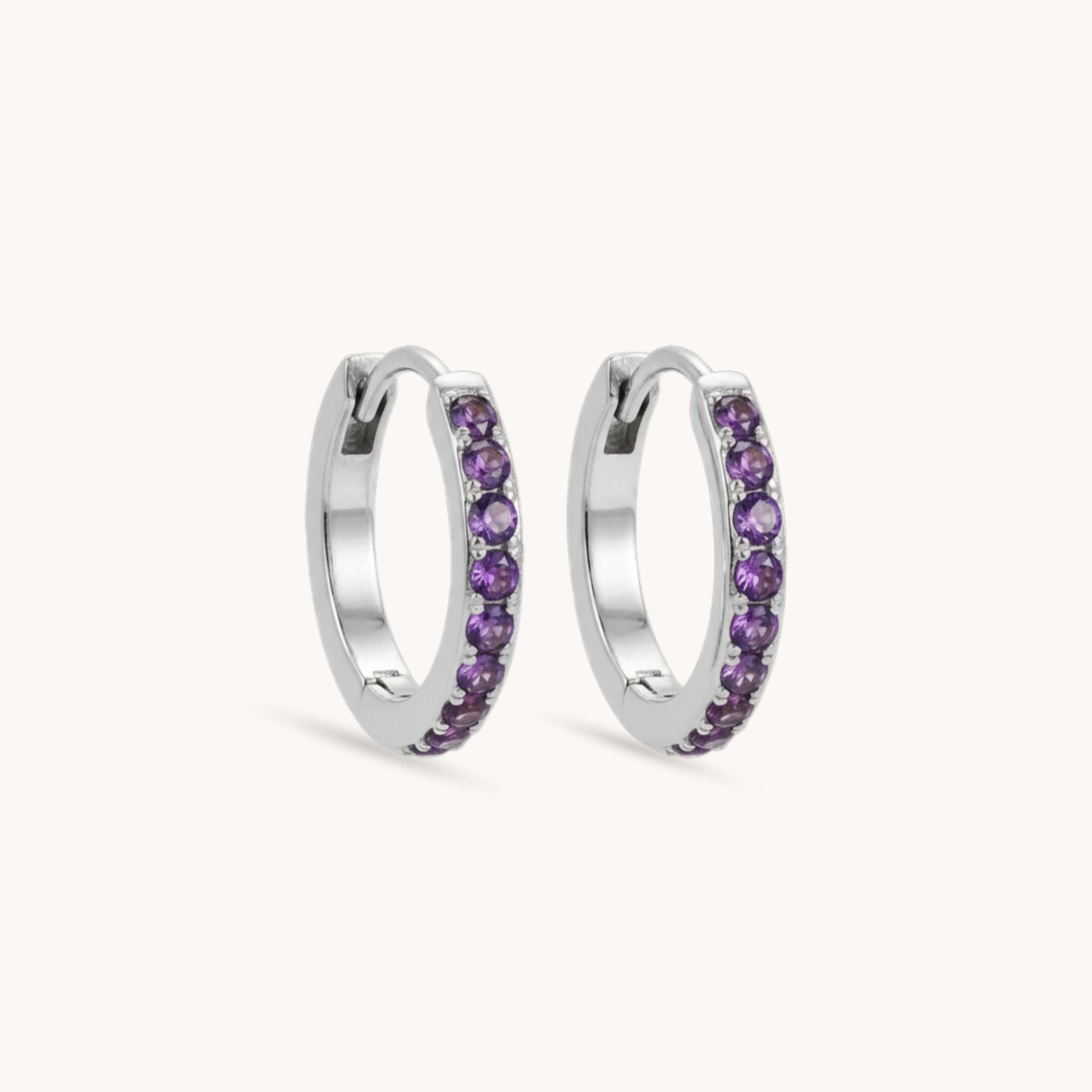 Birthstone Pavé Huggie Hoops in Silver