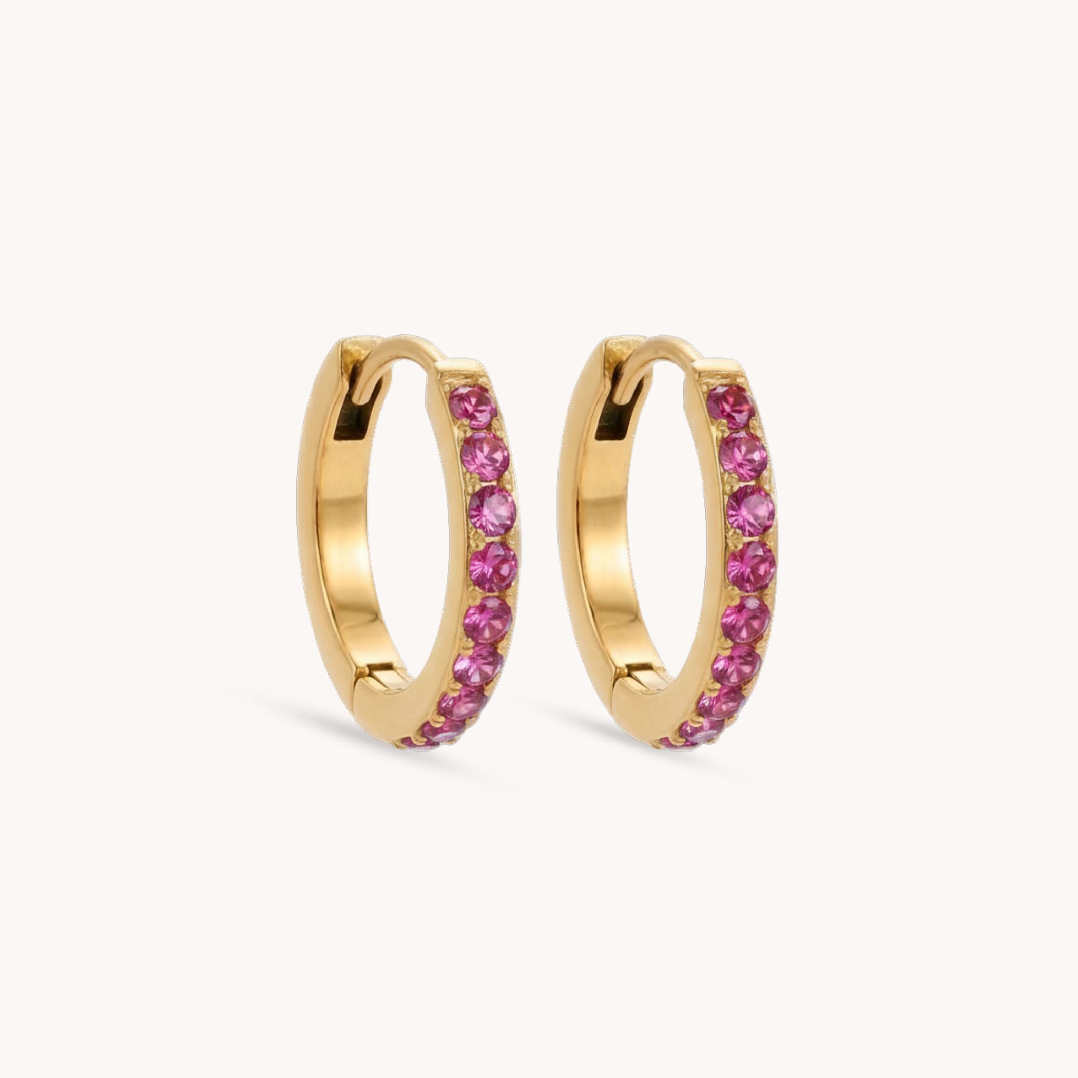 Birthstone Pavé Huggie Hoops in Gold