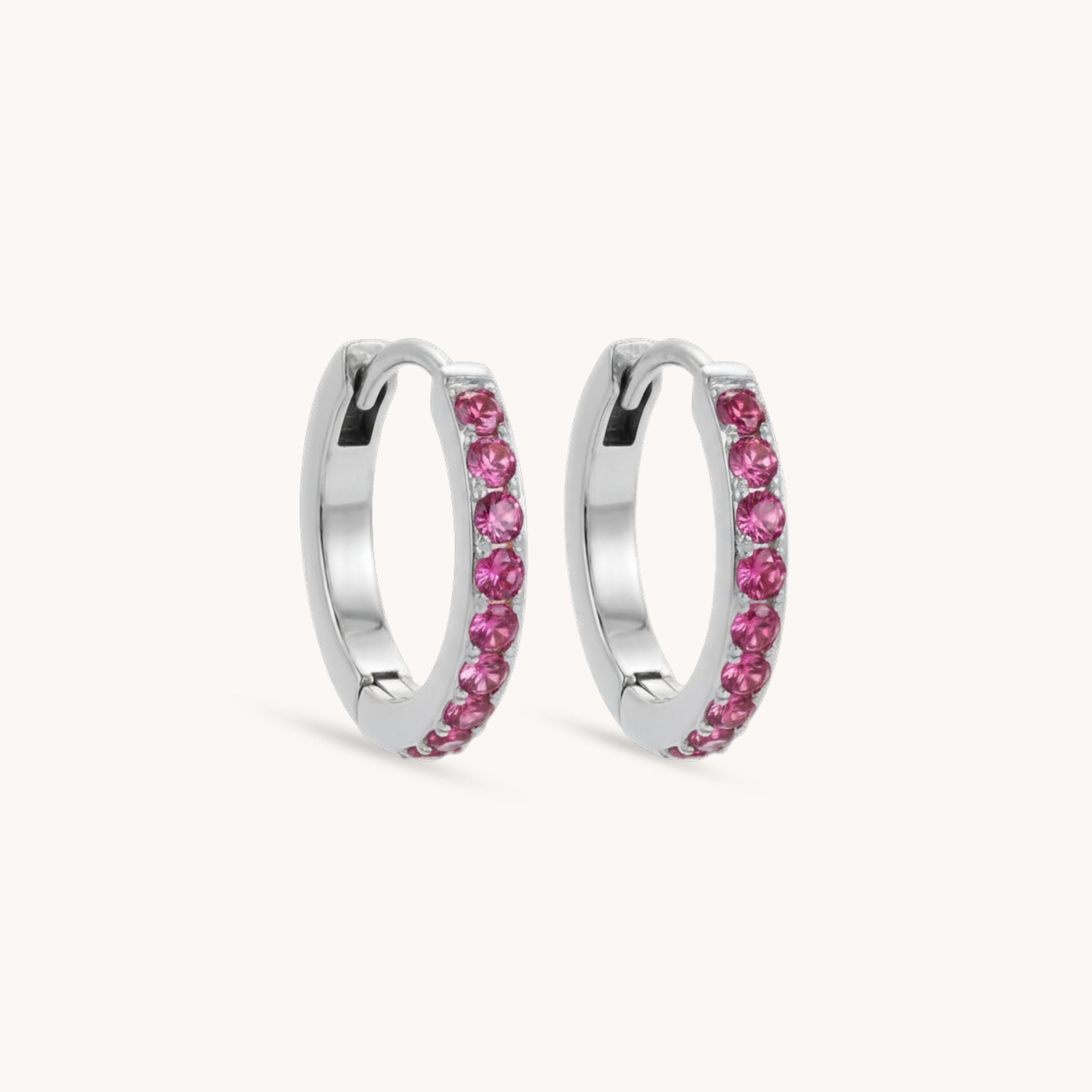 Birthstone Pavé Huggie Hoops in Silver