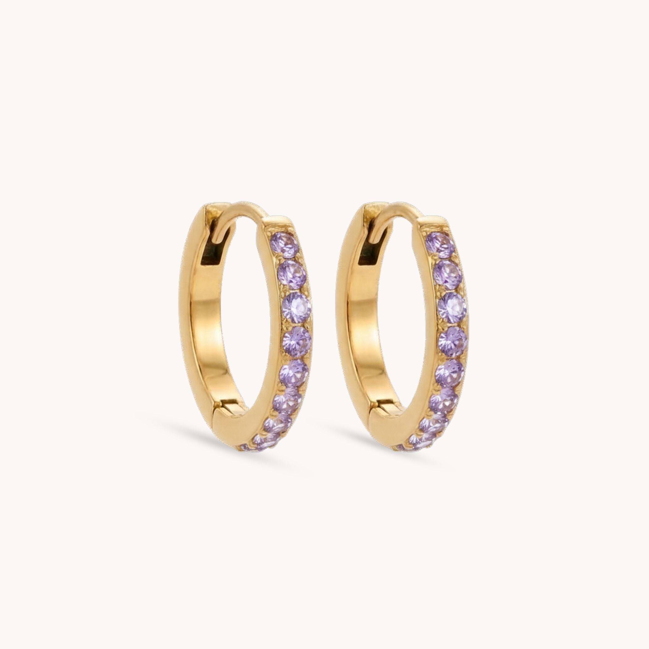 Birthstone Pavé Huggie Hoops in Gold