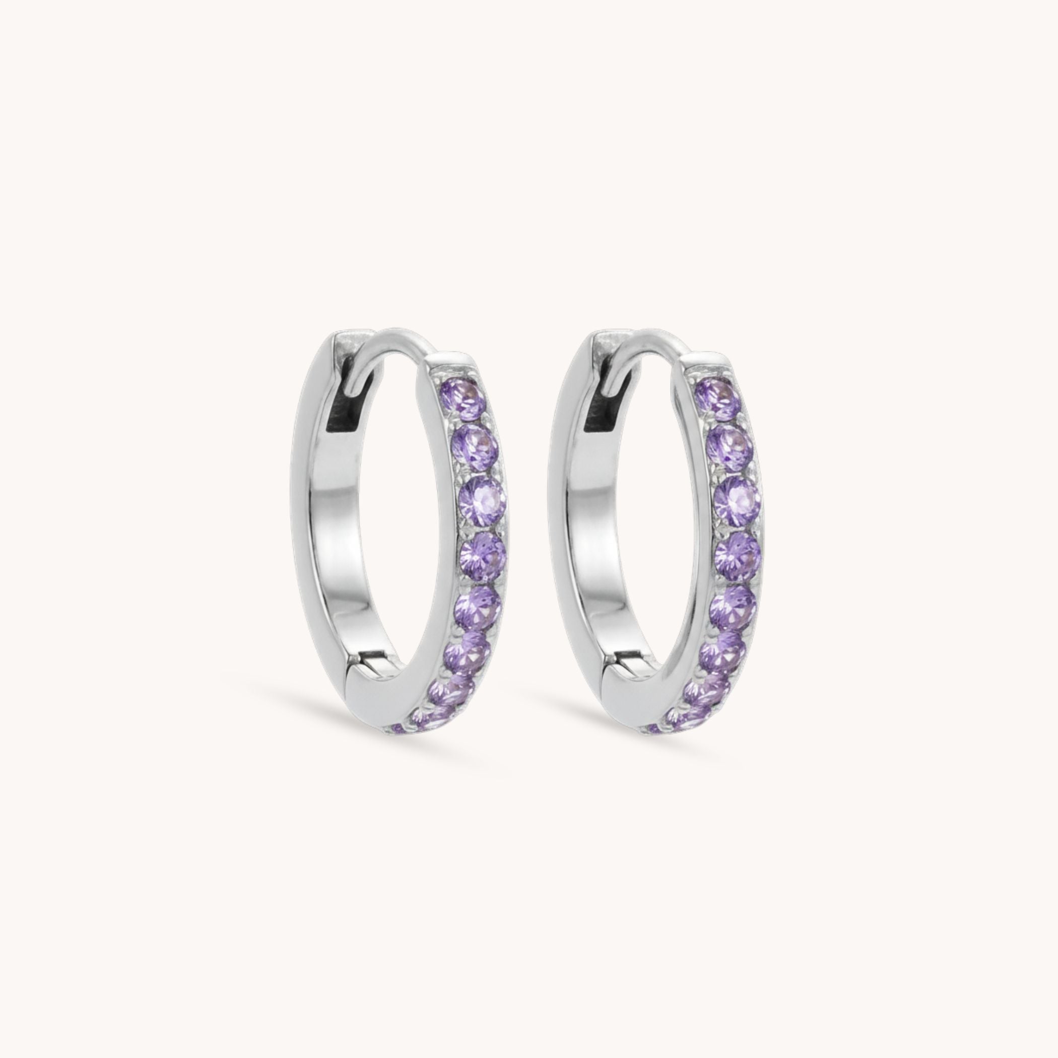 Birthstone Pavé Huggie Hoops in Silver