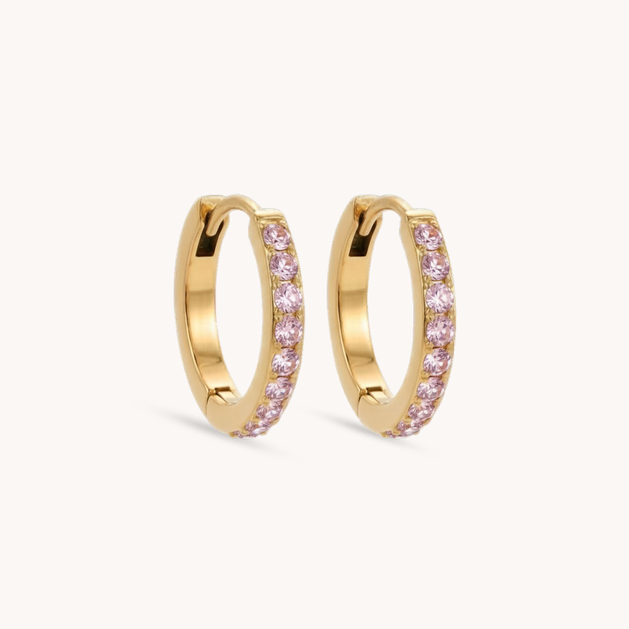 Birthstone Pavé Huggie Hoops in Gold